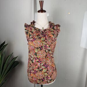 J. Crew Ruffle Neck Sleeveless Blouse Top Sz M Women’s Floral Summer Bright